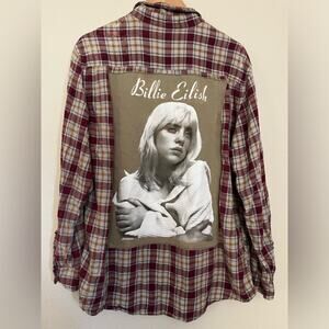Envy Upcylcle Los Angeles Billie Elish plaid graphic long sleeve grunge shirt L